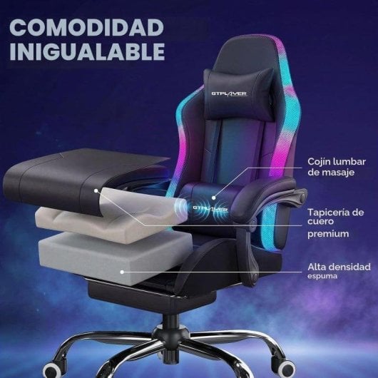 Sedia Gaming GTPLAYER Ergonomica con LED, Massaggio e Poggiapiedi