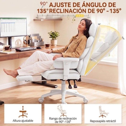 Silla de oficina gaming Dowinx QL-66B1 reclinable 90°-135° tejido transpirable blanco
