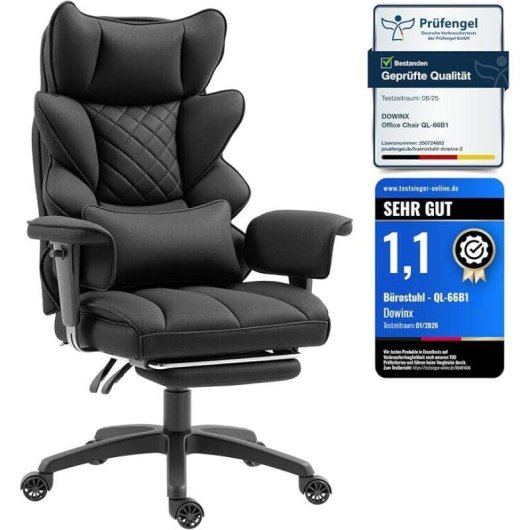 Silla Ergonómica de Oficina Dowinx QL-66B1 Reclinable 90°-135° 150 kg Soporte lumbar PU Respaldo reforzado