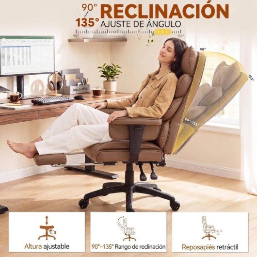 Silla Ergonómica de Oficina Dowinx QL-66B1 Reclinable 90°-135° 150 kg Soporte lumbar PU Respaldo reforzado