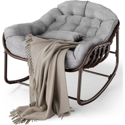 Silla mecedora Generica de ratán tipo huevo gris hasta 136 kg