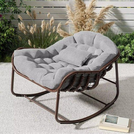 Silla mecedora Generica de ratán tipo huevo gris hasta 136 kg