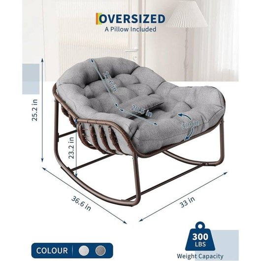 Silla mecedora Generica de ratán tipo huevo gris hasta 136 kg