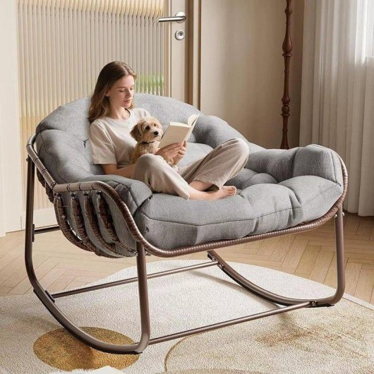 Silla mecedora Generica de ratán tipo huevo gris hasta 136 kg