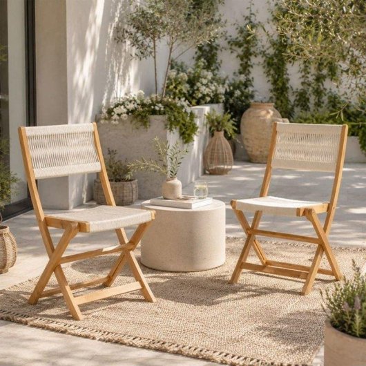 Cadeira de jardim dobrável NO NAME AWANA FSC Acácia e corda trançada bege Pack de 2