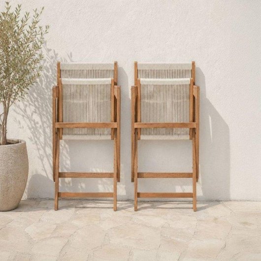 Cadeira de jardim dobrável NO NAME AWANA FSC Acácia e corda trançada bege Pack de 2