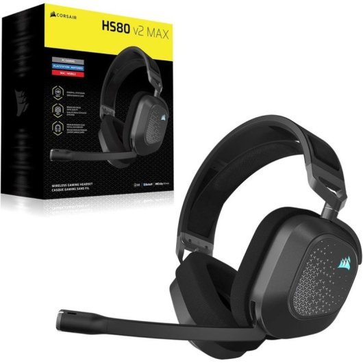Casque Corsair HS80 v2 MAX sans fil Bluetooth gaming Dolby Atmos gris acier