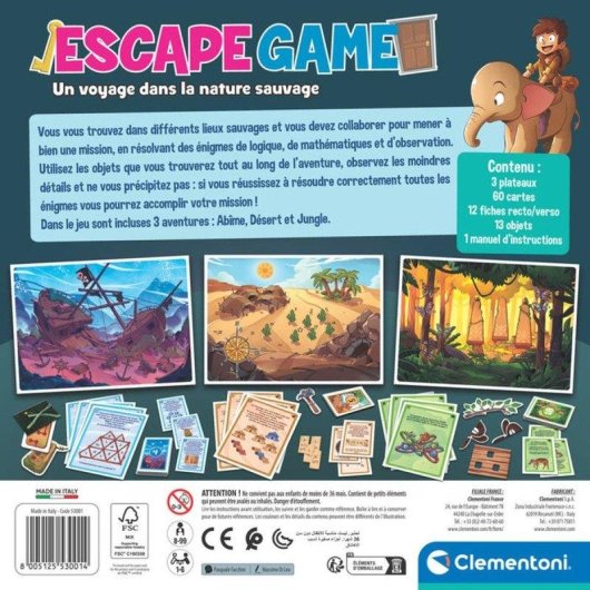 Juego de Mesa Clementoni Escape Game Un Viaje en la Naturaleza Salvaje 8+
