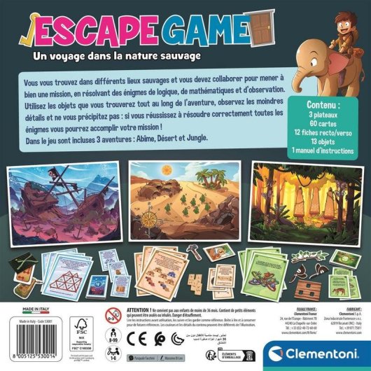 Juego de Mesa Clementoni Escape Game Un Viaje en la Naturaleza Salvaje 8+