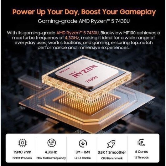 Mini PC Blackview MP100 AMD Ryzen 5 7430U 16 Go 512 Go SSD Windows 11 Pro Radeon Wi-Fi 6