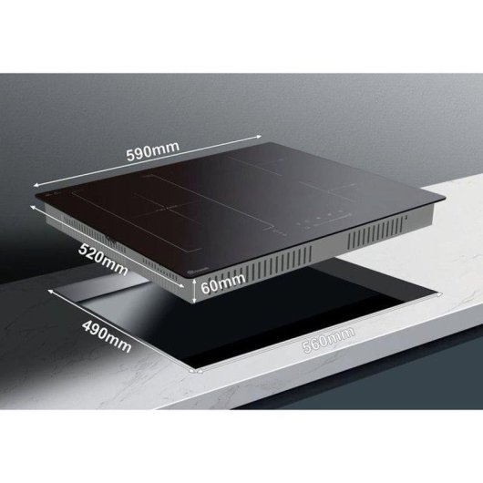Placa de Inducción Empotrable Triomph 4 Zonas FlexiZone 7200 W Cristal Negro Control Táctil y Booster