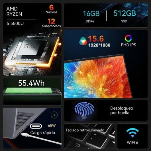 Ninkear A15 Pro Laptop 15,6" AMD Ryzen 5 5500U 16GB Radeon Graphics 512GB SSD Windows 11 IPS-Display