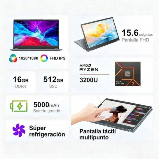 Portátil Ninkear YBOOK15 15,6" AMD Ryzen 3 3200U 16GB 512GB SSD Vega 3 Windows 11 Pro