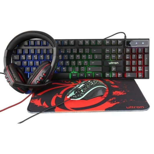 Clavier ULTRON HAWK membrane complet LED QWERTZ allemand avec souris incluse
