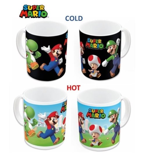 Taza Sensitiva Al Calor Super Mario Bros Foto De Grupo Nintendo Cerámica 325 Mls