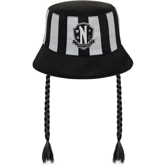 Gorro Pesquero Rayas Grises Con Trenzas Wednesday Miércoles Addams