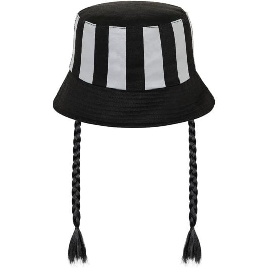Gorro Pesquero Rayas Grises Con Trenzas Wednesday Miércoles Addams