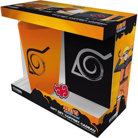 Caja Regalo Naruto Shippuden Vaso Cristal 400 Mls + Pin + Cuaderno Konoha