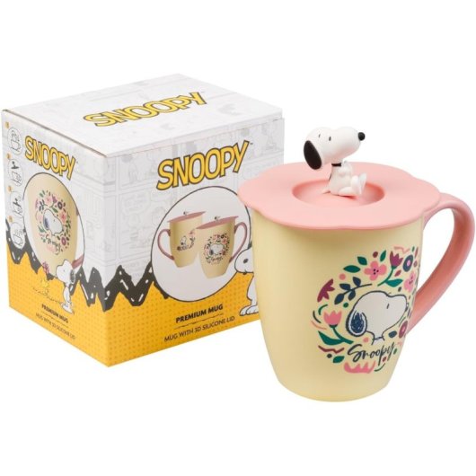 Taza 3d Snoopy Con Tapa Cerámica 350 Mls