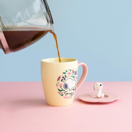 Taza 3d Snoopy Con Tapa Cerámica 350 Mls