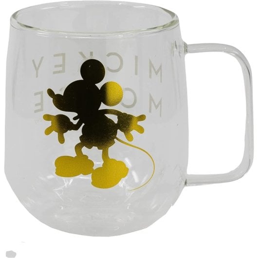 Mug Stor Mickey Mouse Verre Double Paroi 290 ml Design Doré