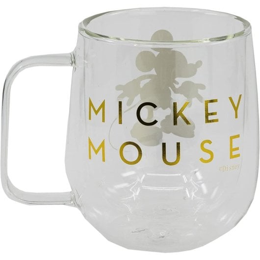 Mug Stor Mickey Mouse Verre Double Paroi 290 ml Design Doré