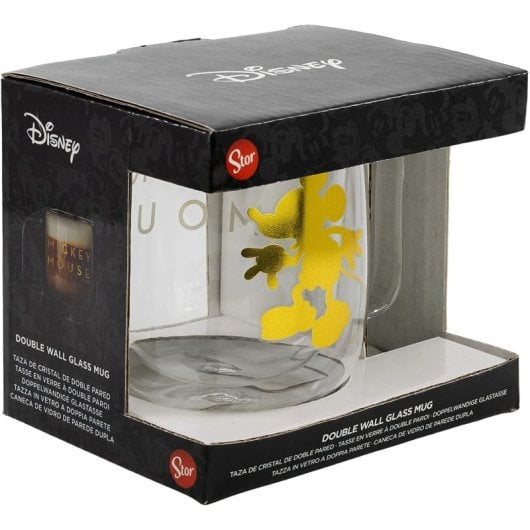Mug Stor Mickey Mouse Verre Double Paroi 290 ml Design Doré