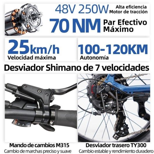 Bicicleta elétrica TTGO F7 250W 48V 20 polegadas