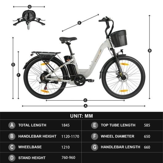 Bicicleta eléctrica urbana TTGO C2 Pro 250 W 36 V 18 Ah 26 pulgadas