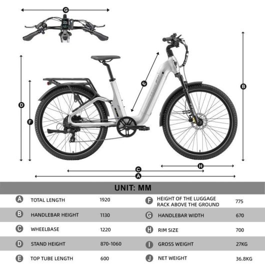 Bicicleta Electrica TTGO E-SUVO Urbana 250W 48V 27,5p