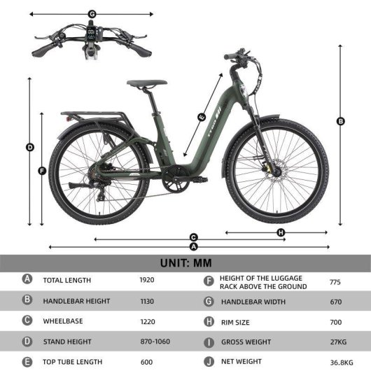 Bicicleta Eléctrica Urbana TTGO E-SUVO 250W 48V 15Ah 27.5"