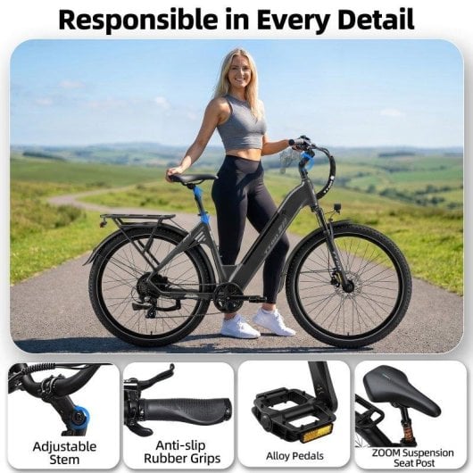 Bicicleta Eléctrica Urbana TTGO C5 Motor 250W Batería 48V 13.5Ah Neumáticos 27.5"