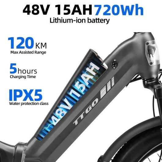 Bicicleta elétrica TTGO F7 urbana dobrável 250W bateria 48V 15Ah 20 polegadas