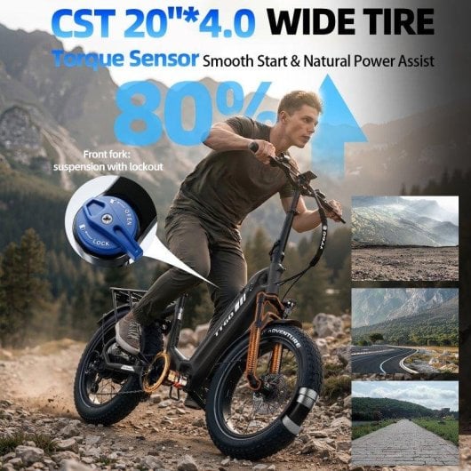 Bicicleta Elétrica TTGO F6 BOOST 250W 48V 18Ah Pneus 20 Polegadas Dobrável