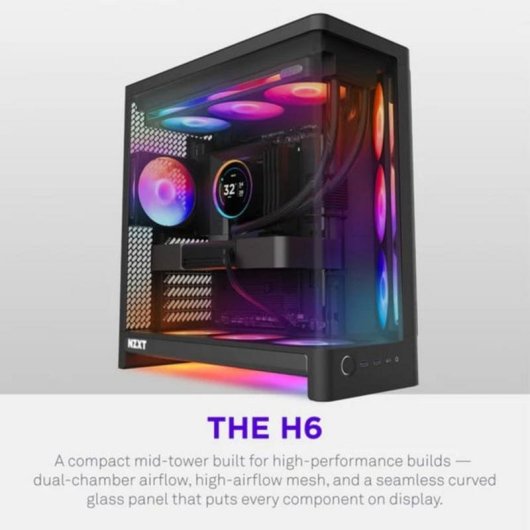 Caixa PC NZXT H6 RGB+ Preto Tour Midi ATX
