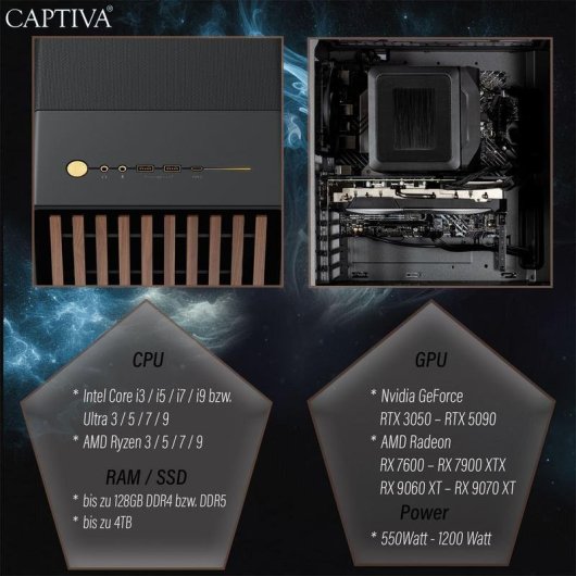 PC sobremesa Captiva 92913 Intel Core i7-14700KF 32 GB 1 TB SSD RTX 5070 FreeDOS