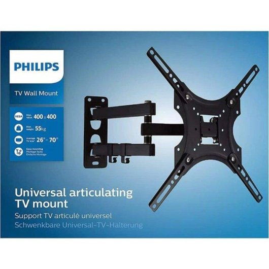 Philips SAMAR MICRO CABL Support TV Mural Articulé 26 à 70" VESA 75x75 à 400x400 Max 35Kg