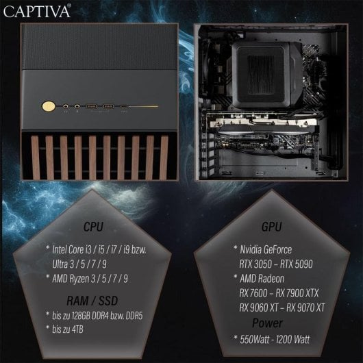 PC sobremesa Captiva 92910 Intel Core i7-14700KF 16 GB 1 TB SSD RTX 5070 FreeDOS