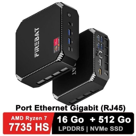 Mini PC FIREBAT Ryzen 7 7735HS AMD 16GB 512GB SSD Radeon 680M Windows 11 Pro Wi-Fi 6 Ethernet 2.5G