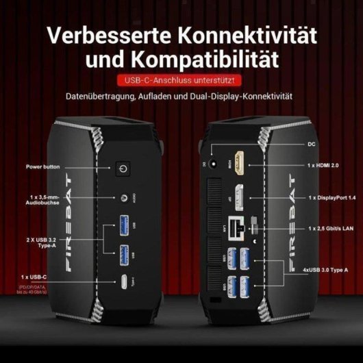 Mini PC FIREBAT Ryzen 7 7735HS AMD 16GB 512GB SSD Radeon 680M Windows 11 Pro Wi-Fi 6 Ethernet 2.5G