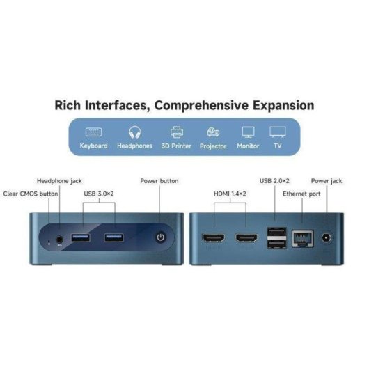 Mini PC BMAX B1 Plus Intel Celeron J3355 6GB 128GB SSD Windows 11 Bleu