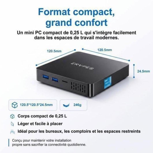 Mini PC ERVPES B20E Intel Pentium Gold 6500Y 8GB 128GB SSD Intel UHD 615 Windows 11 Pro
