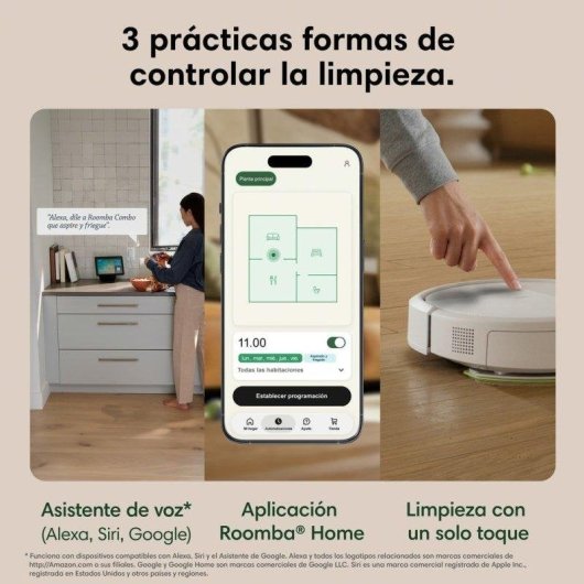 Robot aspirador y fregasuelos iRobot Roomba Combo 515 Plus con autovaciado, navegación LiDAR, 22.000 Pa + Pack de 3 Bolsas