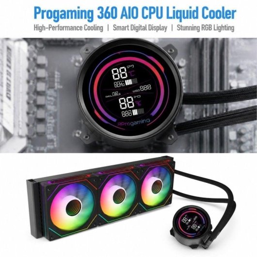 Refrigeración Líquida ProGaming IceView360 360mm 3 Ventiladores ARGB Pantalla LCD