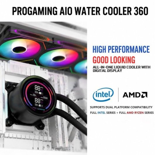 Refrigeración Líquida ProGaming IceView360 360mm 3 Ventiladores ARGB Pantalla LCD