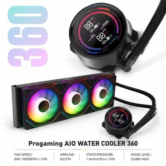 Refrigeración Líquida ProGaming IceView360 360mm 3 Ventiladores ARGB Pantalla LCD
