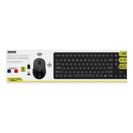 Clavier Port Designs 900904-FR complet sans fil AZERTY avec souris French