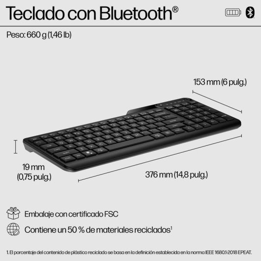 Tastatur HP 460 kabellos Bluetooth 5.3 kompakt mit Ziffernblock QWERTY Englisch