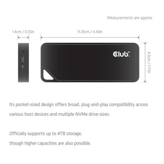Caja PC Club 3D CAC-2510 M.2 Plastica Nero con Ventilatore USB4