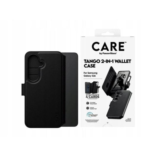 Funda PanzerGlass CARE Tango 2-in-1 Wallet Cuir Noir Qi pour Galaxy S26